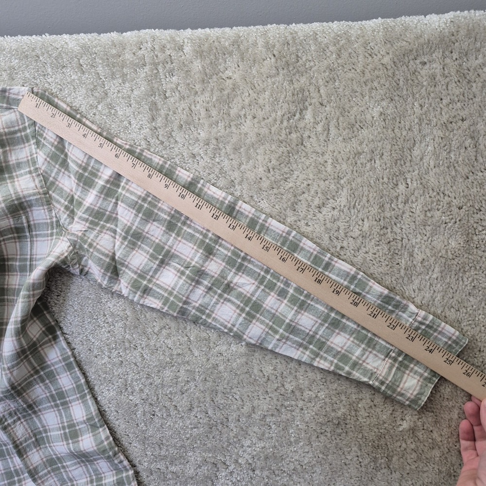 Taylor Stitch Linen Shirt Mens 40 Medium Green Plaid Button Down Coastal Beach - Picture 11 of 12